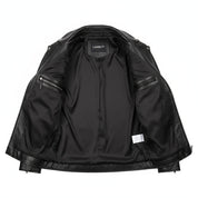 close-up-lining - Men Black Leather Biker Jacket, Mens wide collar jacket , Mens Jackets