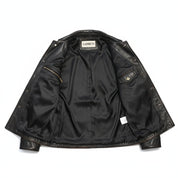 close-up-lining - Men Black Leather Coat Jacket, Winter Men Fashion Leather Apparel, Bikers