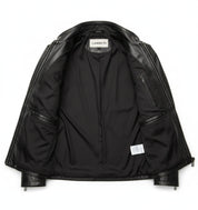 close-up-lining - Men black Leather Motorcycle Jacket, Black biker leather Jacket