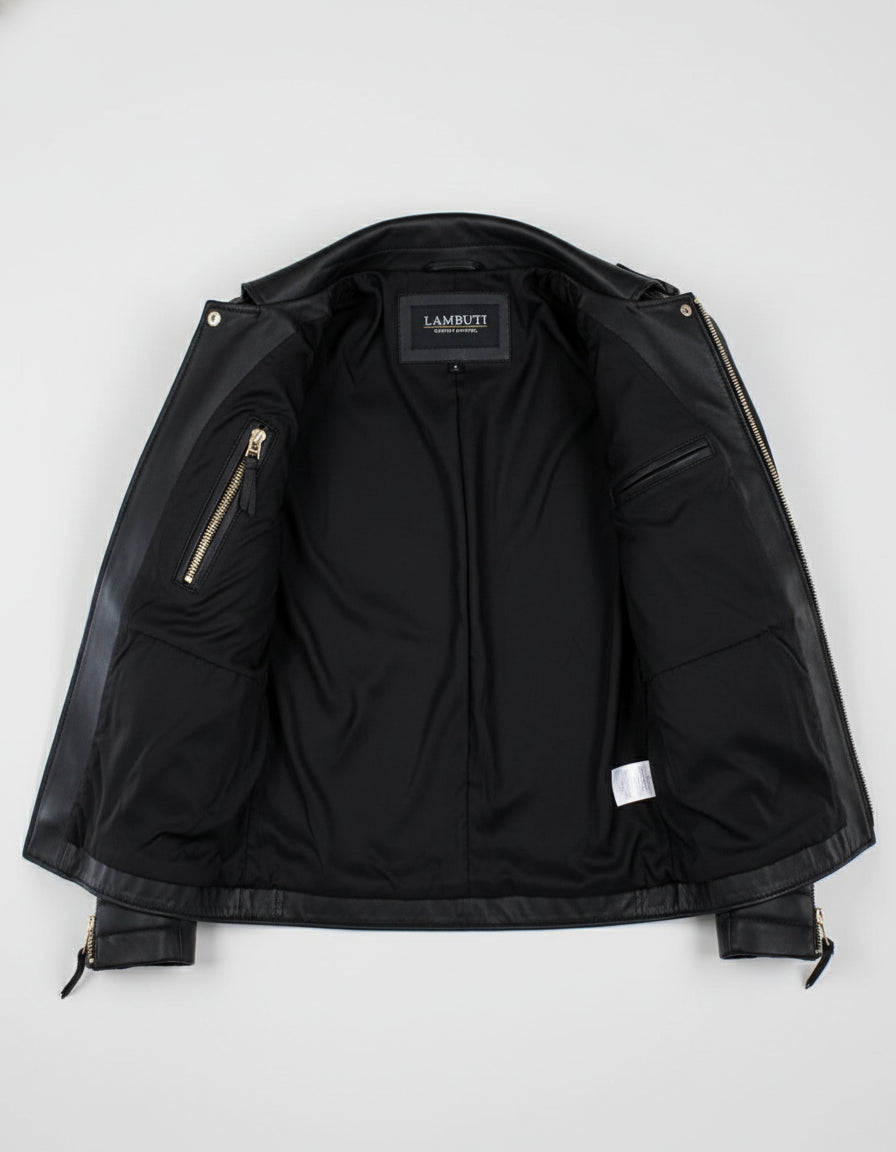 close-up-lining - Men Black Leather Motorcycle Jacket, Winter Fashion Leather Jacket for men