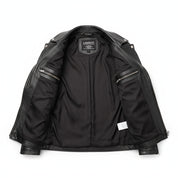 close-up-lining - Men Black Leather Motorcycle, Winter Fashion Leather Jacket