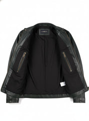 close-up-lining - Men Black leather slim fit jacket, Men biker jacket, Motorcycle jacket