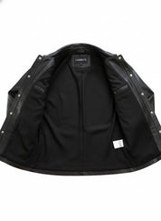 close-up-lining - Men Black Leather Slim fit Jacket with Cargo pockets, Men Fashion Jackets