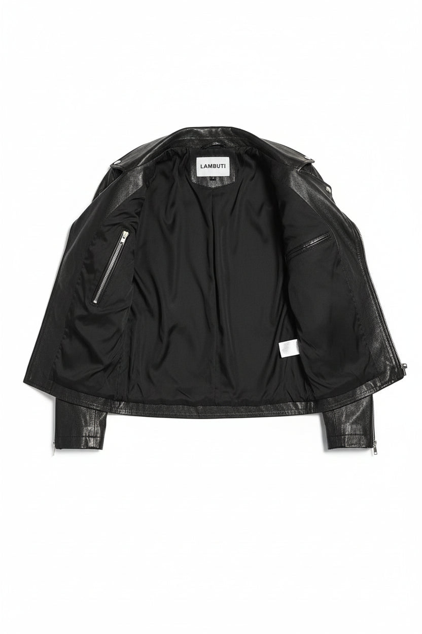 close-up-lining - Men Black Motorcycle Leather Jacket Leather Jacket, Leather Jackets
