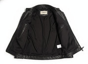 close-up-lining - Men black sheep leather Jacket, Stand collar motorcycle jacket