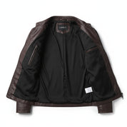 close-up-lining - Men Brown Leather Jacket, Biker Jacket for Men, Winter Leather Apparel