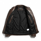 close-up-lining - Men Brown Leather Jacket, Mens Biker Jacket, Casual Leather Jackets