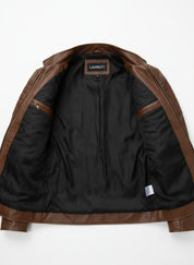 close-up-lining - Men Brown Real Leather motocycle Jacket, Men Antique Brown Biker Jacket