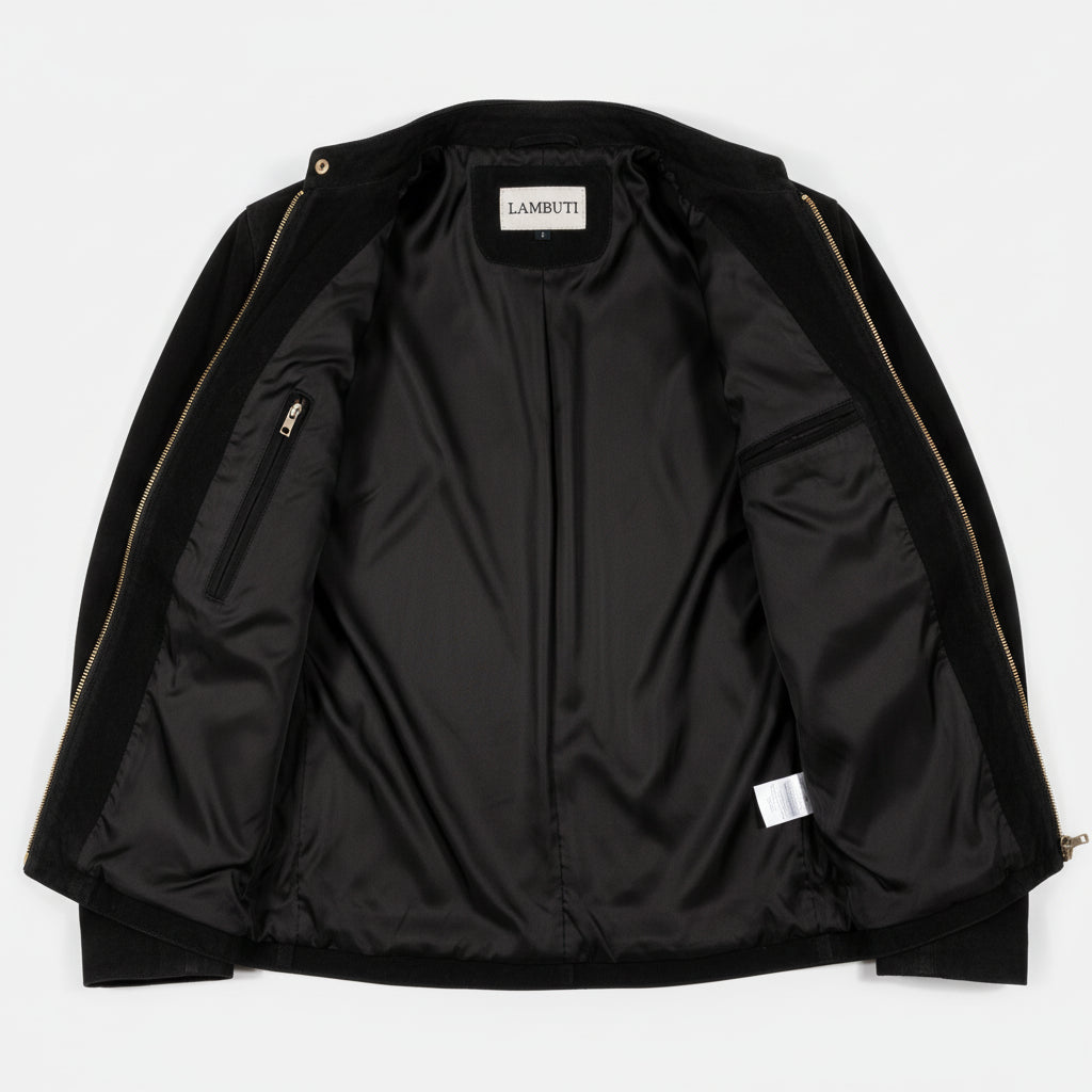 close-up-lining - Men charcoal Black jacket, suede slim fit jacket, black suede jacket men