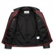 close-up-lining - Men Charlie Cox Daredevil Costume Leather Jacket Maroon Black Contrast