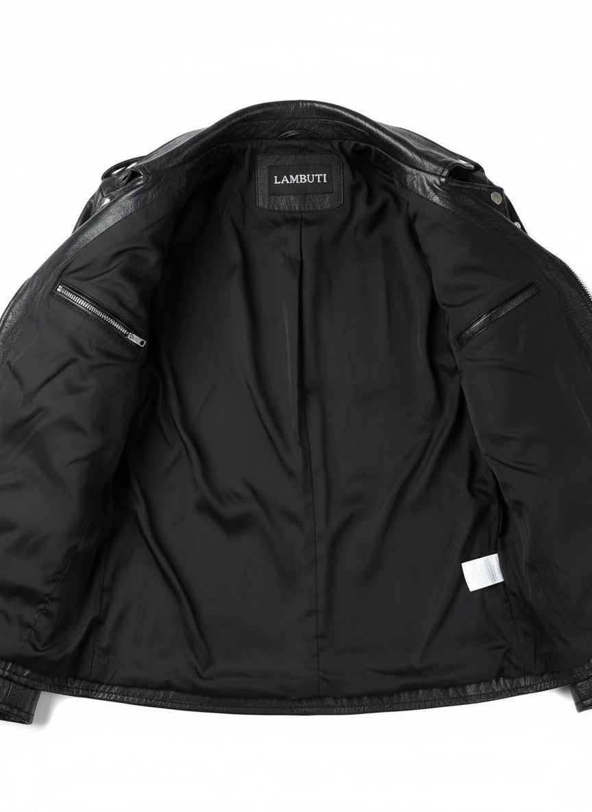 close-up-lining - Men Classic Sliver Studded Leather Motorcycle Jacket, Biker Leather Jacket