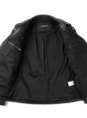 close-up-lining - Men Classic Sliver Studded Leather Motorcycle Jacket, Biker Leather Jacket