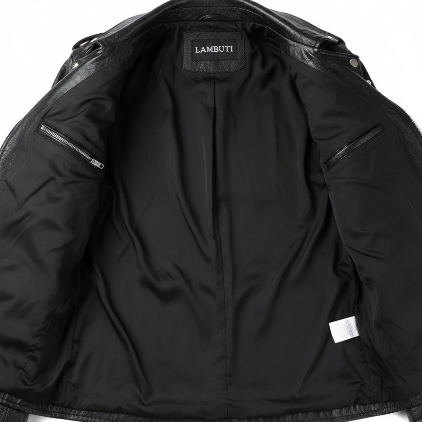 close-up-lining - Men Classic Sliver Studded Leather Motorcycle Jacket, Biker Leather Jacket