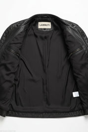 close-up-lining - Men Fashion Black Leather Jacket Motorcycle Leather Jacket Biker Jacket