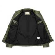 close-up-lining - Men Green Slim fit leather jacket, real leather biker jacket