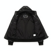 close-up-lining - Men Korean Style Hooded Leather Jacket, Slim Fit Leather Jacket