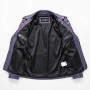 close-up-lining - Men Purple Leather Fashion Jacket, Purple Leather Biker Jacket