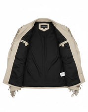 close-up-lining - Men Sculley Beige Finished Cow Suede Leather Jacket Western Wear Beads & Fringe