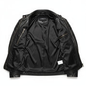 close-up-lining - Men Slim Fit Black Sheep Leather Biker Jacket, Men Premium Leather Motorcycle Jacket