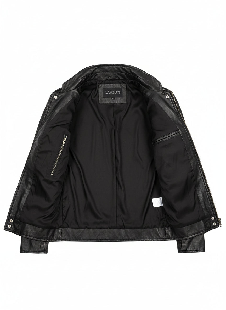 close-up-lining - Men Stand Collar Leather Jacket, Black Jacket, 's Biker Leather Jackets