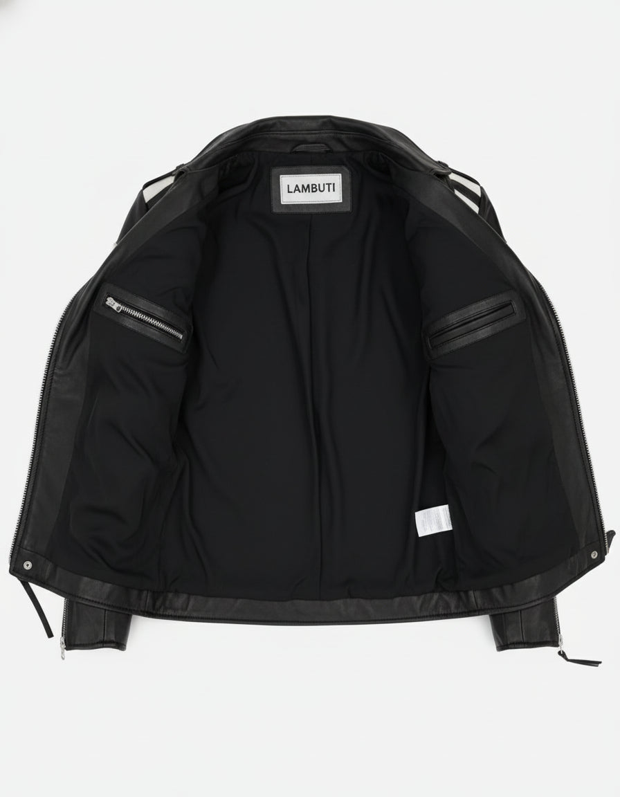 close-up-lining - Men two tone biker jacket, Men black and white fashion jacket