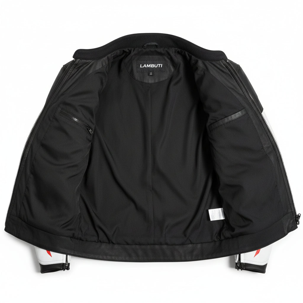 close-up-lining - Men two tone Biker Leather Jacket, Mens motorcycle Racing Jacket