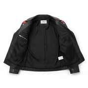 close-up-lining - Men Two Tone Leather Jacket, Black And Red Brando Fashion Outerwear
