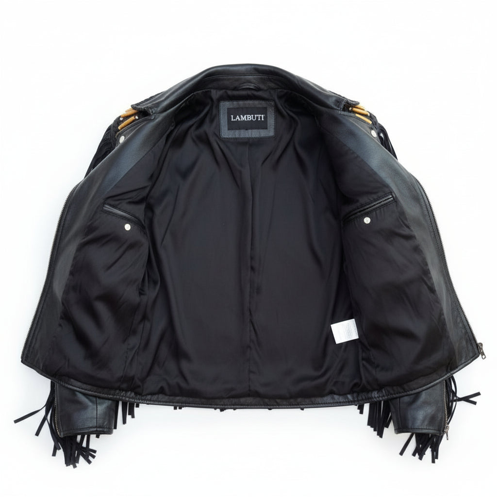 close-up-lining - Men Western Leather Jacket,Suede Leather, Cowboy Jacket, Black Jacket