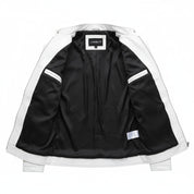 close-up-lining - Men white leather slimfit jacket, Men motorcycle jacket, Jacket for men