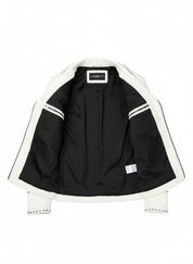 close-up-lining - Men White Studded Leather Jacket, Motorcycle Fashion Leather Jackets