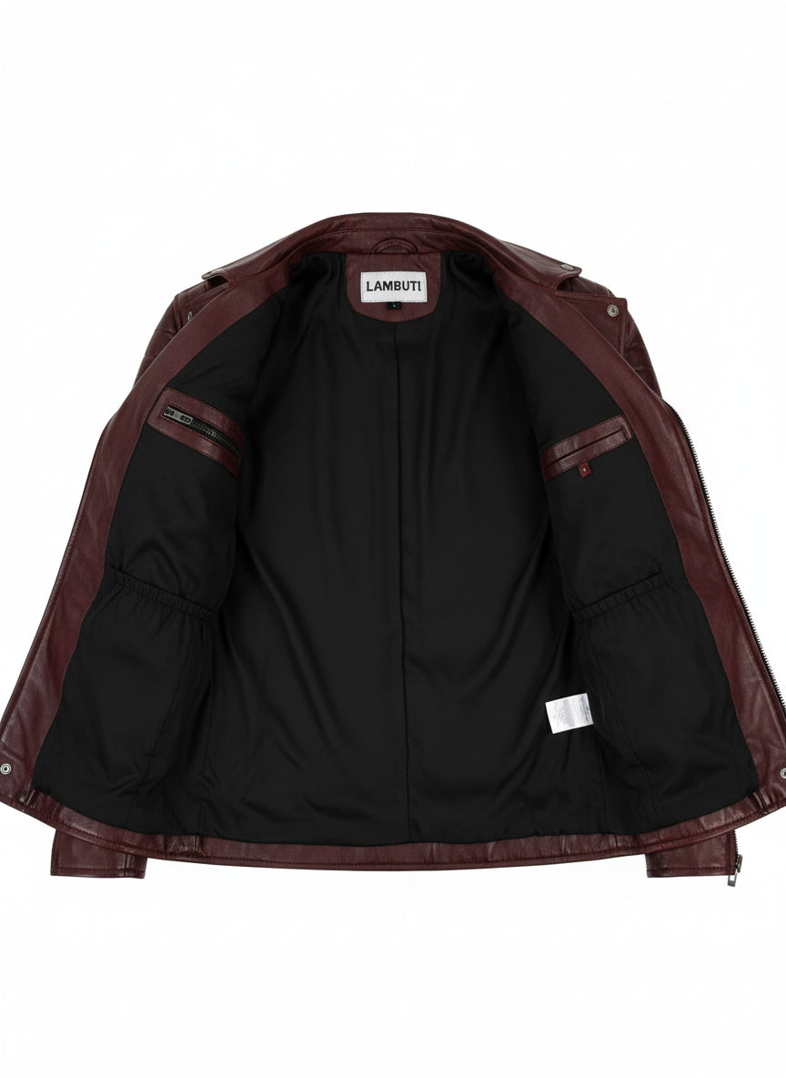 close-up-lining - Men's Aged Genuine Leather Jacket Slim Fit zip Closure Vintage Style