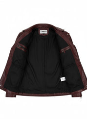 close-up-lining - Men's Aged Genuine Leather Jacket Slim Fit zip Closure Vintage Style