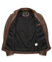 close-up-lining - Men's Antique Brown Biker Leather Jacket