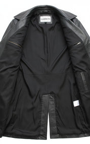 close-up-lining - Mens Bespoke Long Coat Fashion Leather Jacket Real Cowhide Leather Jacket