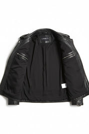 close-up-lining - Men's Biker Leather Jacket - Custom Fit Black Cowhide Jacket