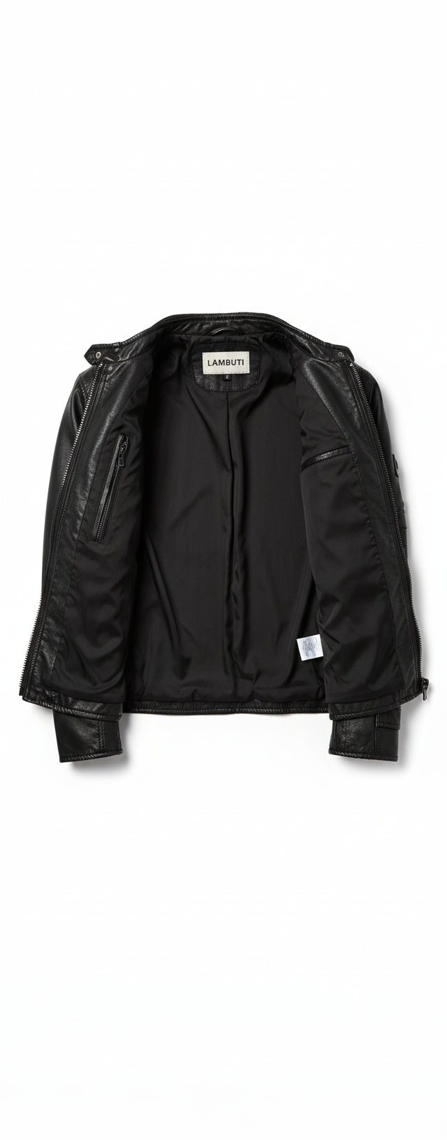 close-up-lining - Men's Biker Leather Jacket, Black Leather Jacket Mens