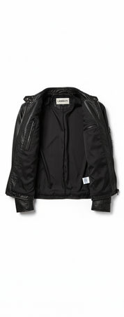 close-up-lining - Men's Biker Leather Jacket, Black Leather Jacket Mens