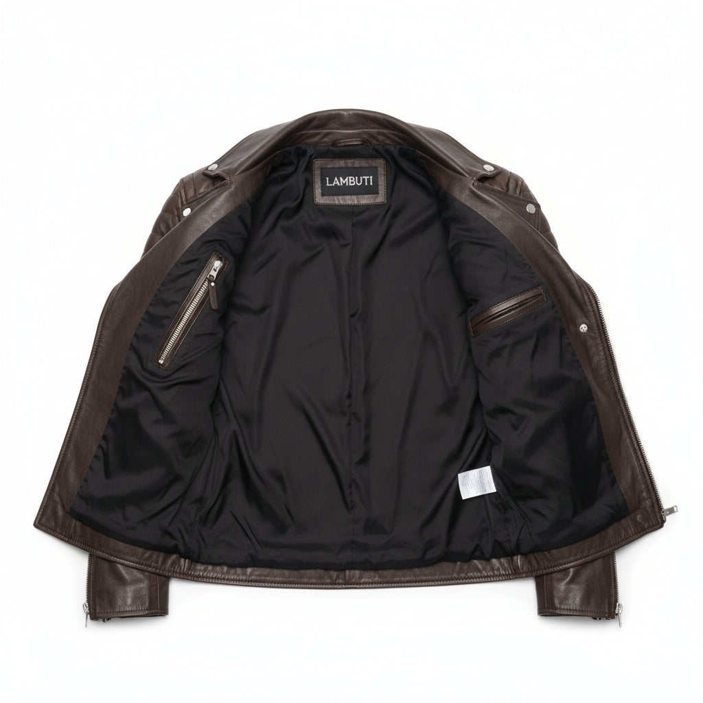 close-up-lining - Mens Biker Leather Jacket, Men Fashion Black Motorcycle Jacket, Jackets