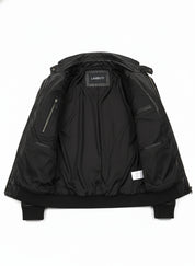 close-up-lining - Mens Biker Leather Jacket, Men Slim Fit Black Biker Leather Jacket