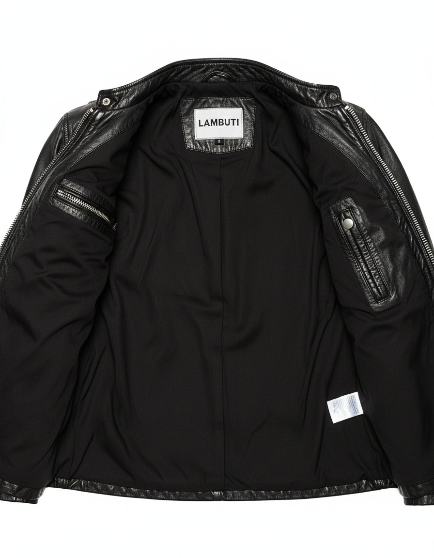 close-up-lining - Men's Biker Leather Jacket, Stylish Black Leather Jacket for Men
