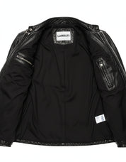 close-up-lining - Men's Biker Leather Jacket, Stylish Black Leather Jacket for Men