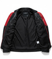 close-up-lining - Men's Black and Red Leather Biker Jacket