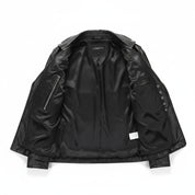 close-up-lining - Mens black biker leather jacket belted Jacket, Men black leather jacket