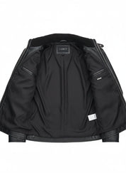 close-up-lining - Men's Black Cowhide Leather Motorcycle Jacket