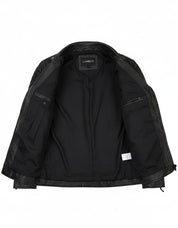 close-up-lining - Men's Black Genuine Leather Jacket Slim Fit zip Closure Vintage Style