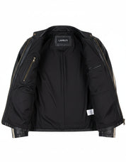close-up-lining - Mens black genuine sheep leather jacket Men motocycle retro style jacket