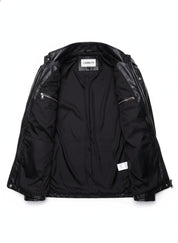 close-up-lining - Men's Black Leather Long Jacket with Multi Pockets