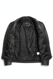 close-up-lining - Men's Black Leather Motorcycle Jacket