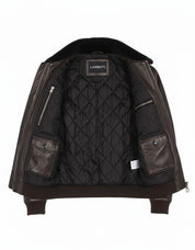 close-up-lining - Men's Bomber Leather Jacket, Leather Bomber Jacket, Men's Leather Flight Jacket, Smooth Leather Bomber Jacket