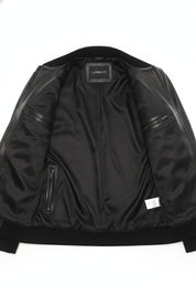 close-up-lining - Men's Bomber Leather Jacket, Smooth Leather Bomber, Classic Bomber Jacket, Leather Flight Jacket